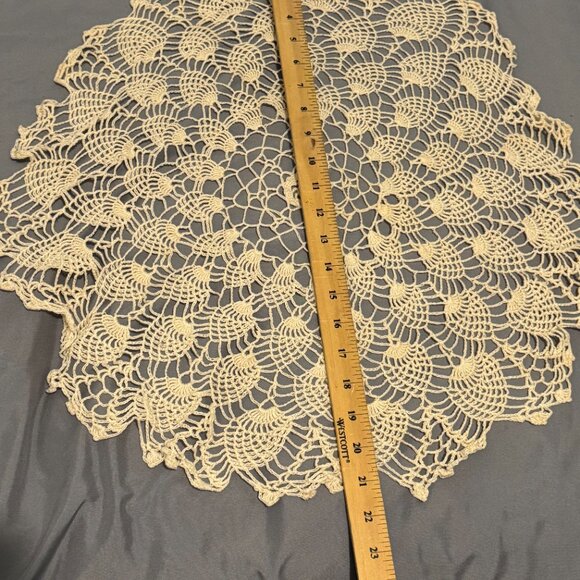Vintage Beige Crochet Doily Table Topper 24” Round - Picture 7 of 8